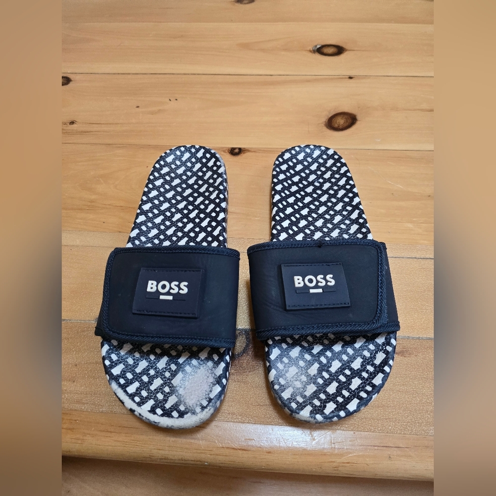 BOSS Navy and White Boy's Slides